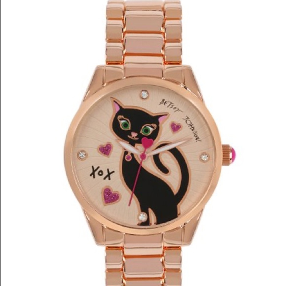 EUC Betsey Johnson Crystal and Rose Gold Cat Bracelet Watch. No damage on Face.
